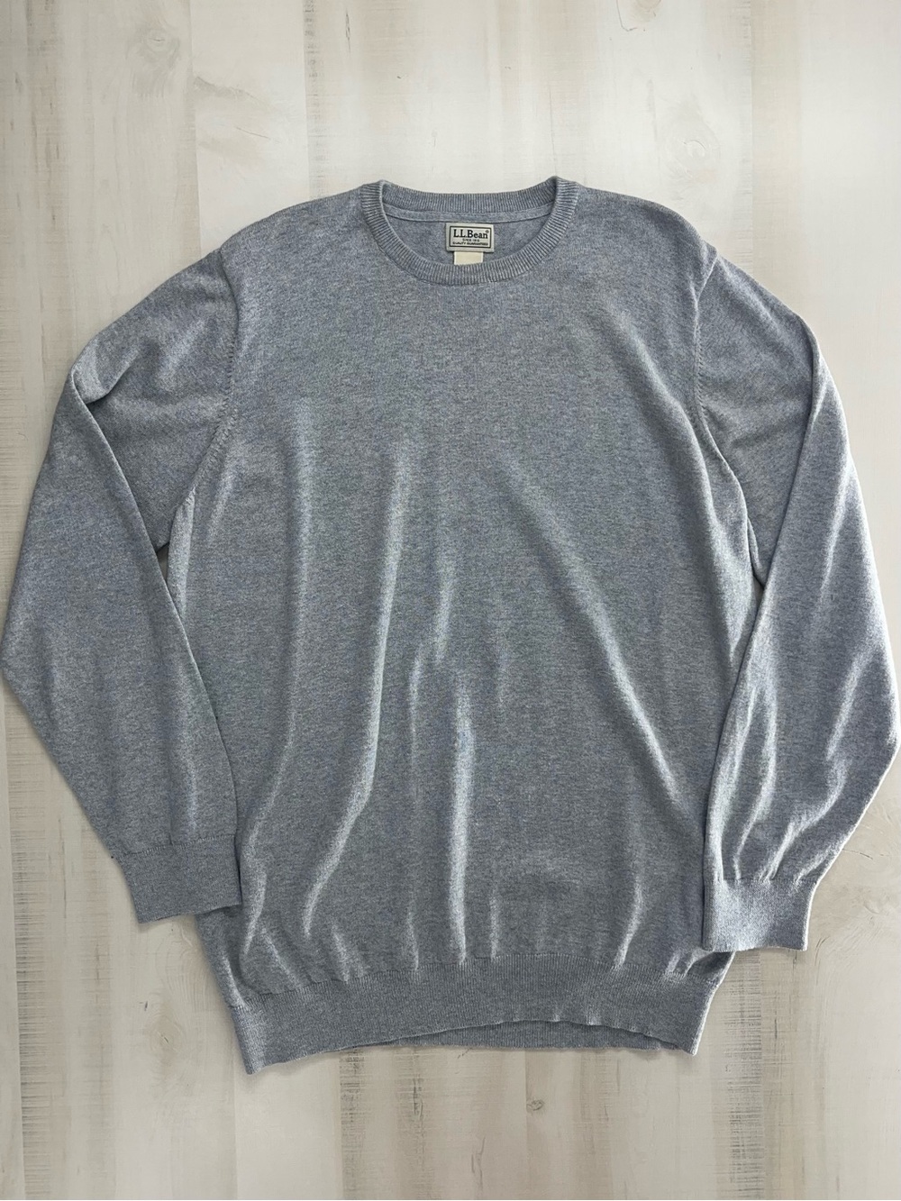 LL BEAN mens cashmere cotton blend gray crewneck sweater thin xl tall